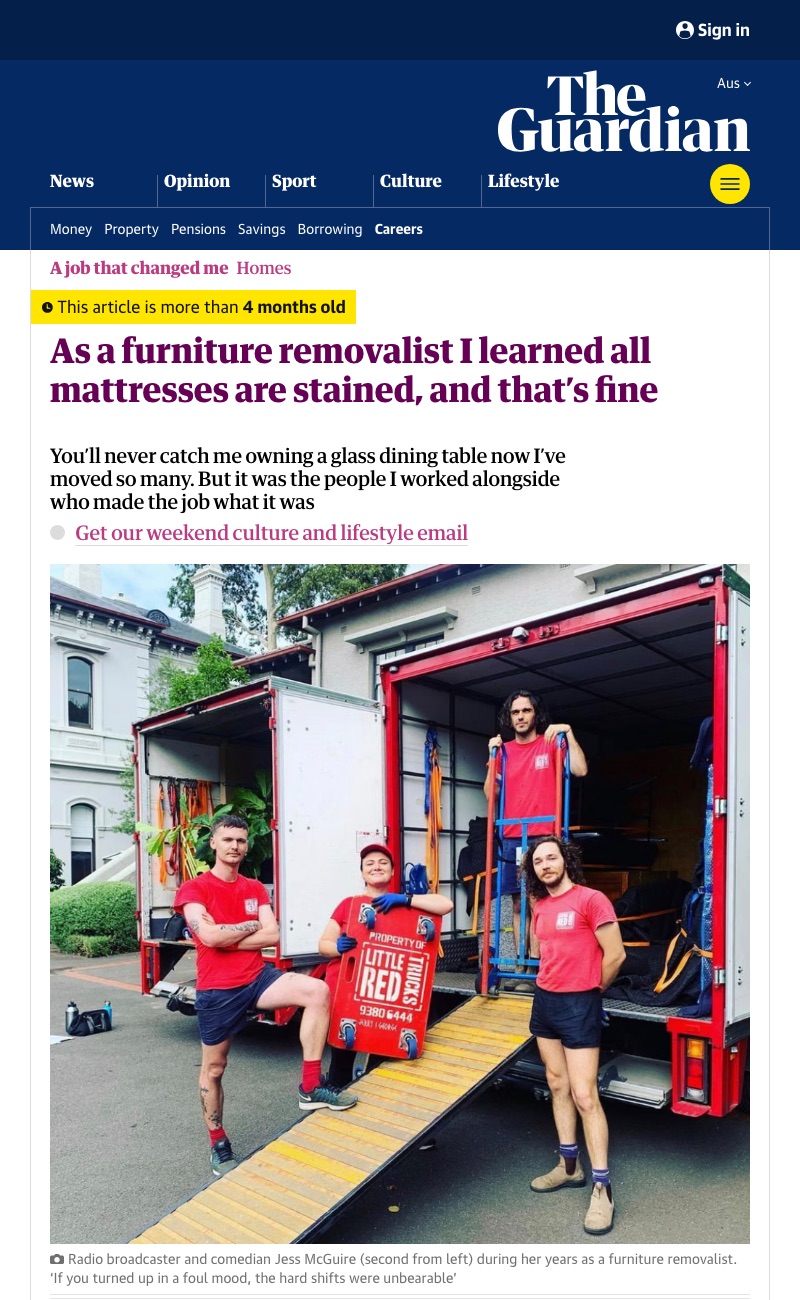 The Guardian — As a furniture removalist I learned all mattresses are stained, and that&rsquo;s fine